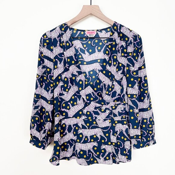 Kate Spade Panther Dot Wrap Top Novelty Print Cheetah Leopard Polkadot Blouse - Picture 3 of 11